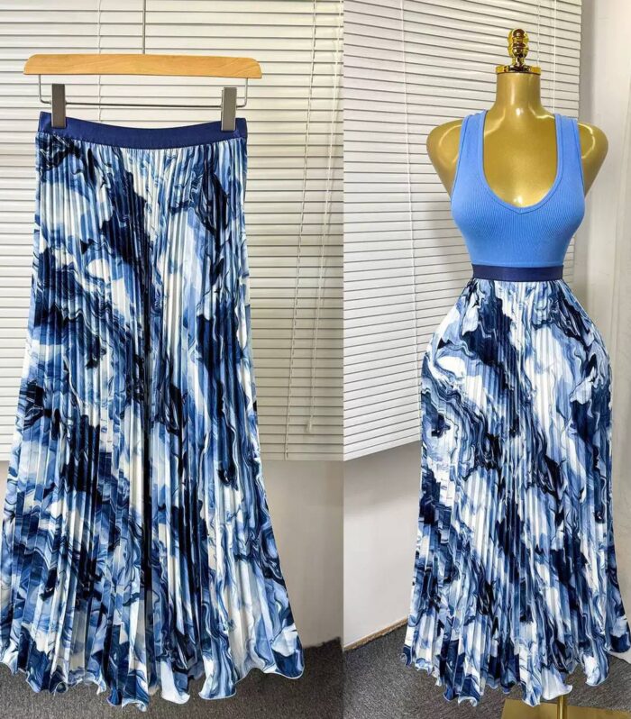 Blue Pleated Skirt 402