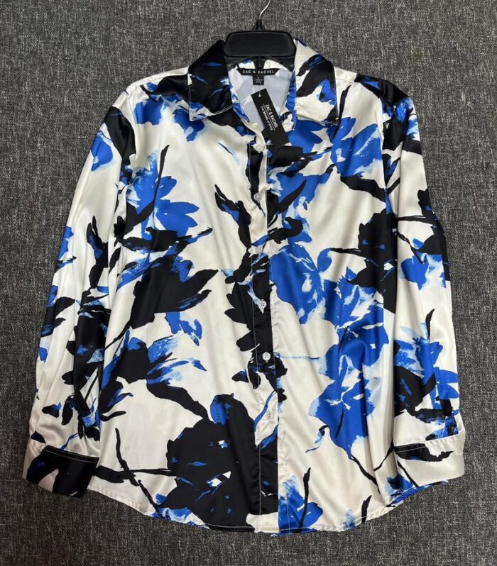 Blue Flowery Silk Shirt 408