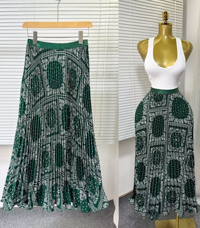 Green Pleated Skirt 402