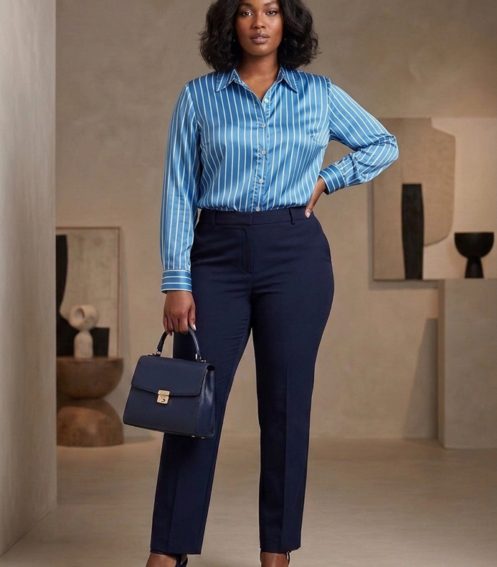 Blue Stripes Silk Shirt 408