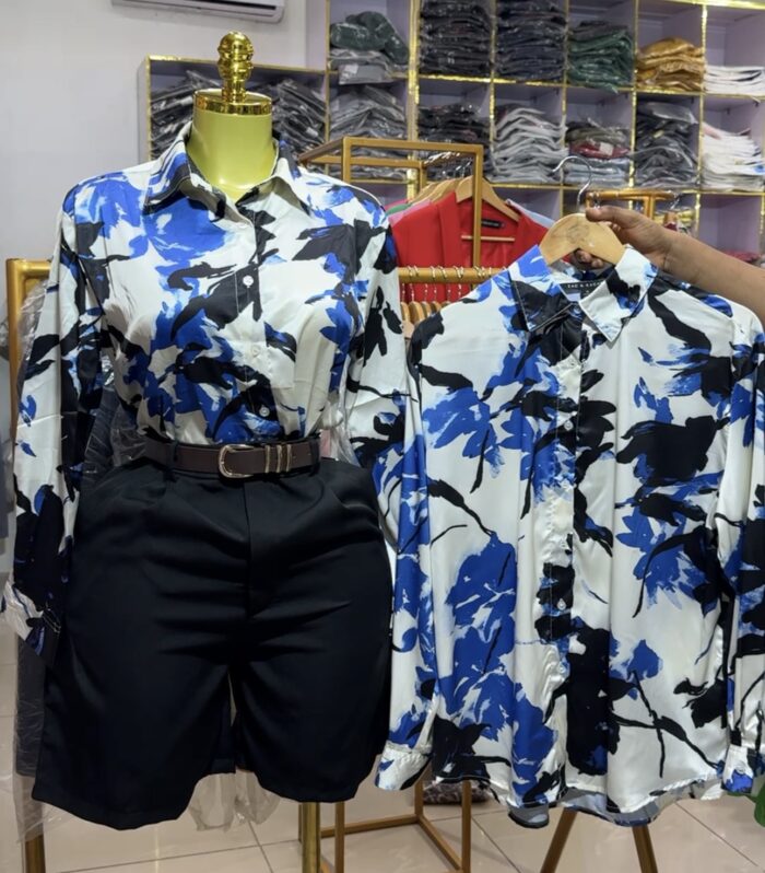 Blue Flowery Silk Shirt 408