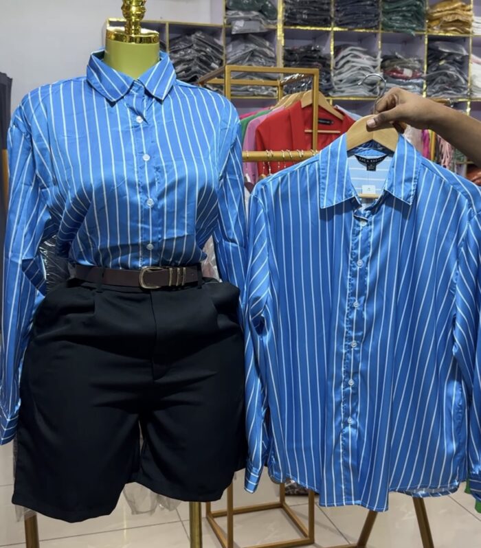 Blue Stripes Silk Shirt 408