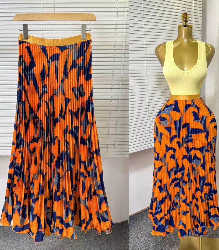Orange Pleated Skirt 402
